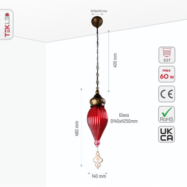 Moroccan Style Antique Brass Glass Oriental Ceiling Pendant Light E27