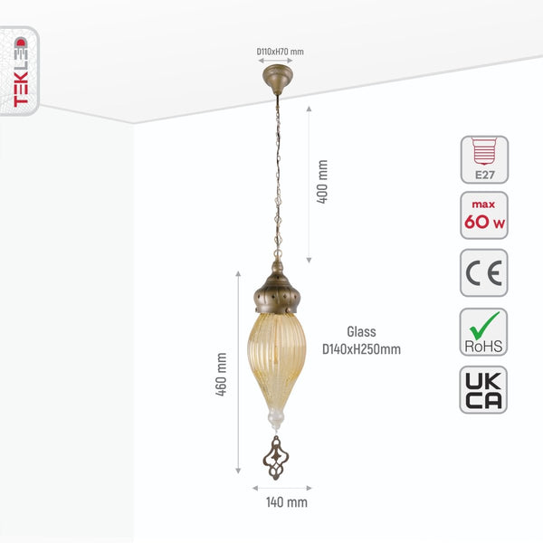 Moroccan Style Antique Brass Glass Oriental Ceiling Pendant Light E27