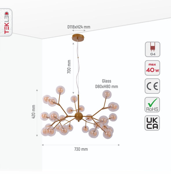 Neuron Model Gold and Amber Chandelier Ceiling Light 27xG4s
