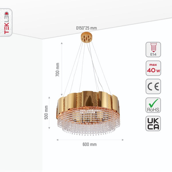 Octagon Crystal Gold Metal Kitchen Island Chandelier Ceiling Light E14