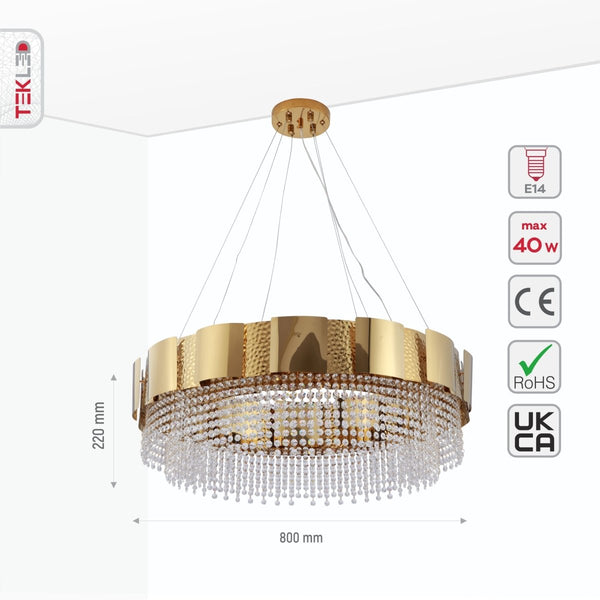 Octagon Crystal Gold Metal Kitchen Island Chandelier Ceiling Light E14