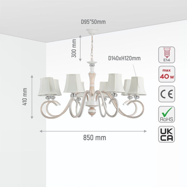 Off White Fabric Shaded Gold Aged Ivory Traditional Retro Vintage Classic Chandelier Ceiling Light E14