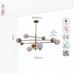 Opal Globe Glass Gold Metal Body Modern Nordic Chandelier Ceiling Light 10xG9s