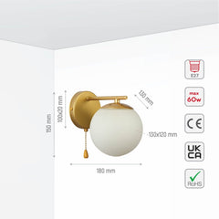 Opal Globe Glass Vintage Retro Stylish Wall Light with Pull Down Switch