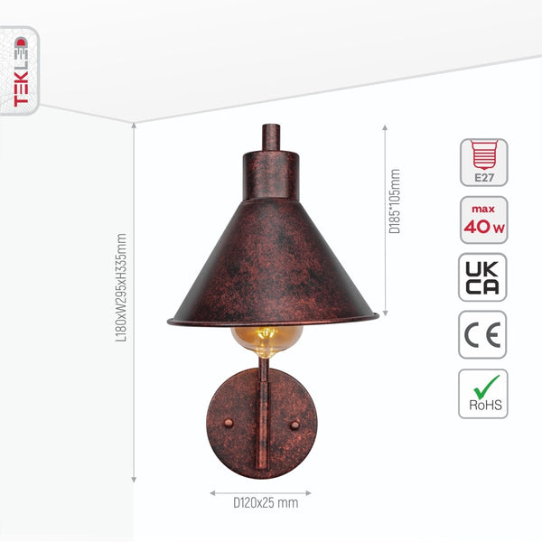 Red Bronze Metal Funnel Flat Wall Light E27 Fitting