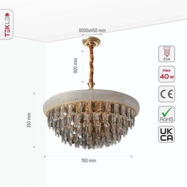 Gold Antique Brass Metal and Crystal Chandelier Ceiling Light E14 Small or Large
