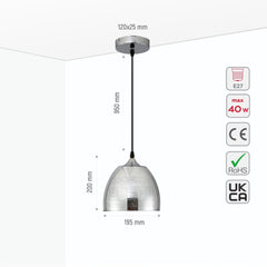 Silver Gold Glass Dome Pendant Ceiling Light E27