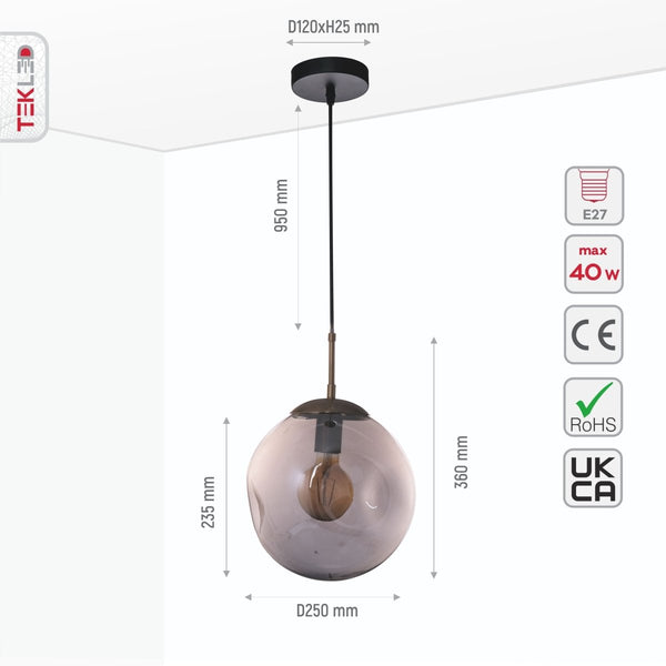 Amber or Smoky Glass Crater Pendant Ceiling Light E27