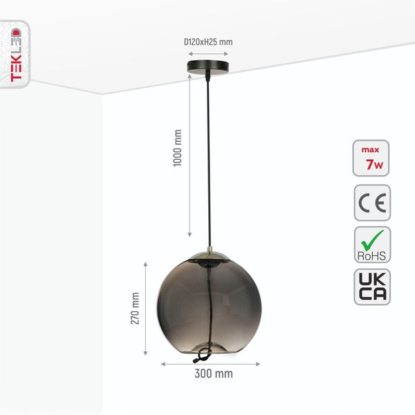 Modern Contemporary Smoky Glass Pendant Ceiling Light with Built-in LED Globe Cylinder Dome