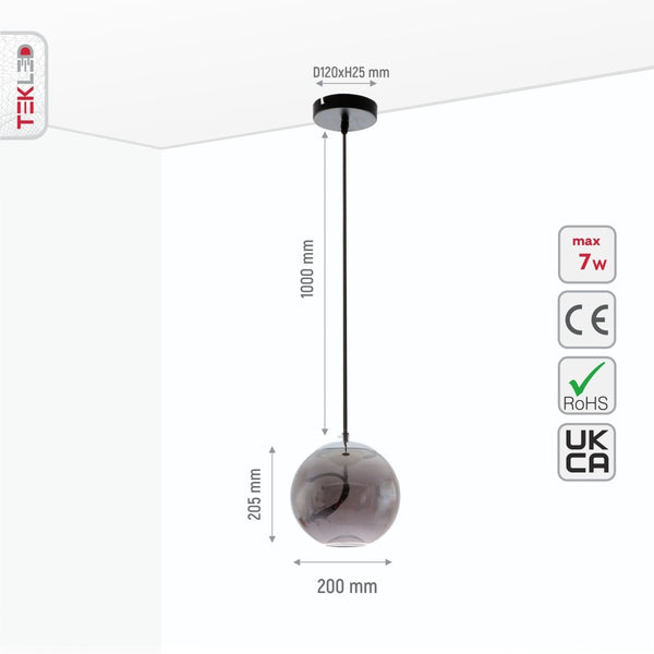 Modern Contemporary Smoky Glass Pendant Ceiling Light with Built-in LED Globe Cylinder Dome