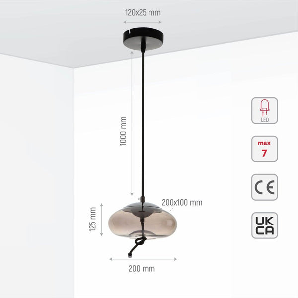 Modern Contemporary Smoky Glass Pendant Ceiling Light with Built-in LED Globe Cylinder Dome