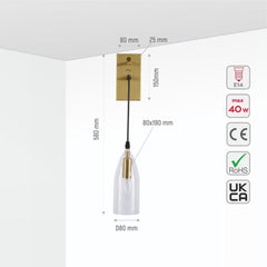 Snowdrop Clear Glass Gold Metal Pendant Wall Light E14 Fitting