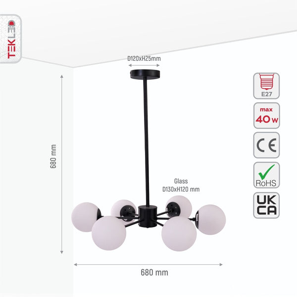 Snowflake Opal Globe Glass Black Body Ceiling Light E27