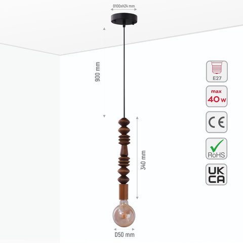 Stone Balance Wood Marble Stack Pendant Ceiling Light E27