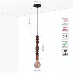 Stone Balance Wood Marble Stack Pendant Ceiling Light E27