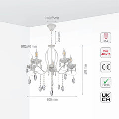 Tabitha Mediterranean Elegant Transitional Elizabeth Style Crystal Chandelier Ceiling Light E14