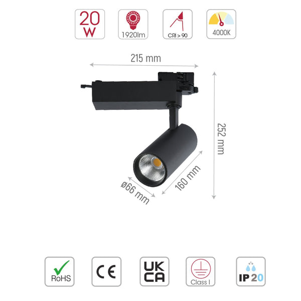 Tracklight 5-wire 3-Line 20W Cool White 4000K