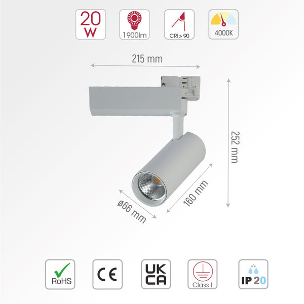 Tracklight 5-wire 3-Line 20W Cool White 4000K