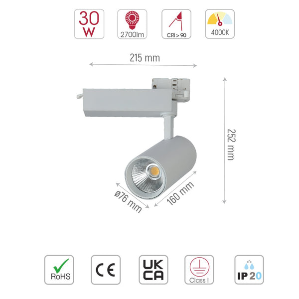 Tracklight 5-wire 3-Line 30W Cool White 4000K