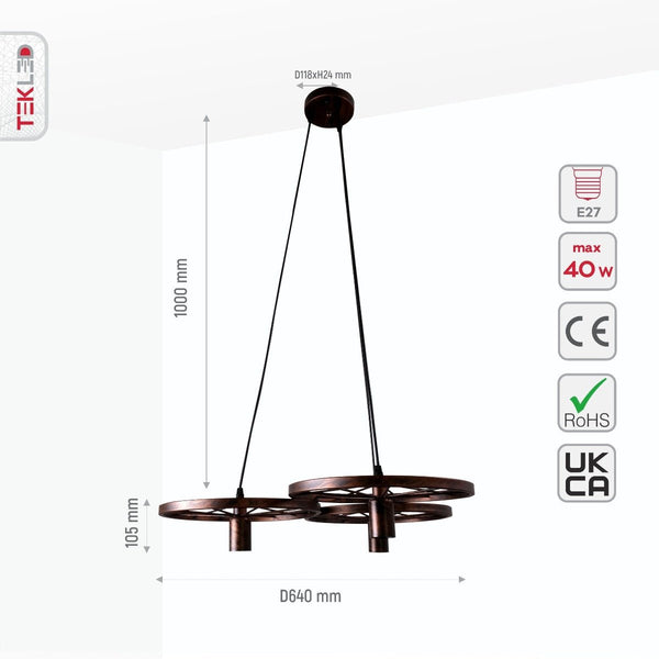 Vintage Industrial Wagon Wheel Chandelier Pendant Ceiling Light E27