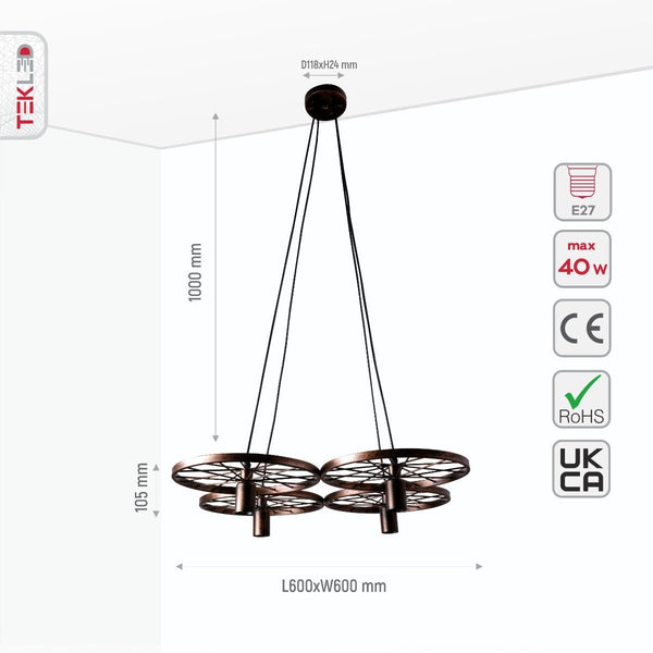Vintage Industrial Wagon Wheel Chandelier Pendant Ceiling Light E27