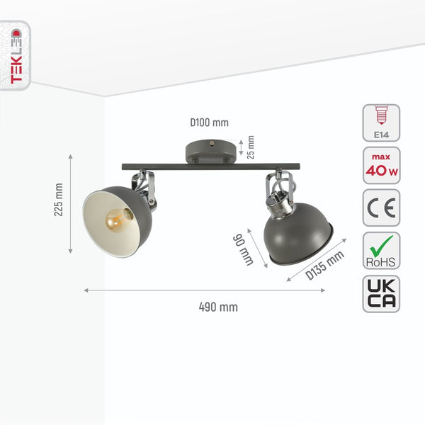Grey Dome Shade Grey metal Body Ceiling and Wall Light E14