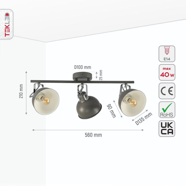 Grey Dome Shade Grey metal Body Ceiling and Wall Light E14