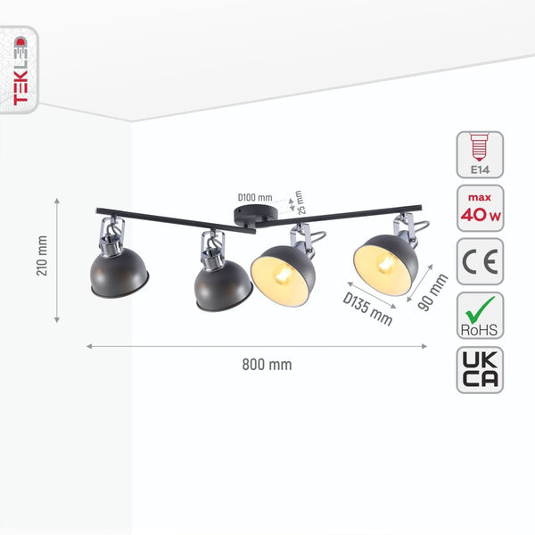 Grey Dome Shade Grey metal Body Ceiling and Wall Light E14