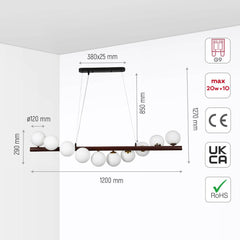 Walnut Wood Finish Metal Body Opal Glass Globes Kitchen Island Chandelier Ceiling Light 10xG9 Fitting