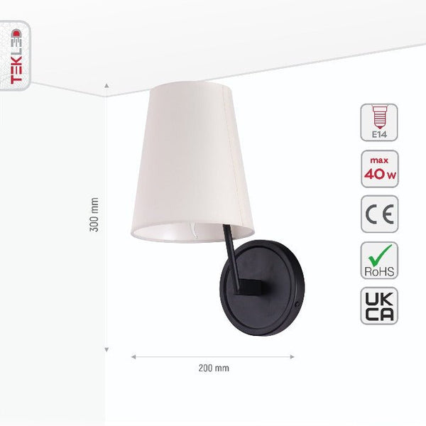 White Fabric Black Metal Body Wall Light E14 Fitting