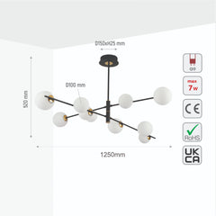 White Globe Glass Black Rod Body Ceiling Light Modern Sputnik Tiered Nordic Kitchen Island Chandelier 10xG9 Fitting