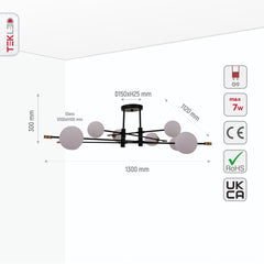 White Globe Glass Black Rod Body Semi Flush Ceiling Light 2-2 8xG9