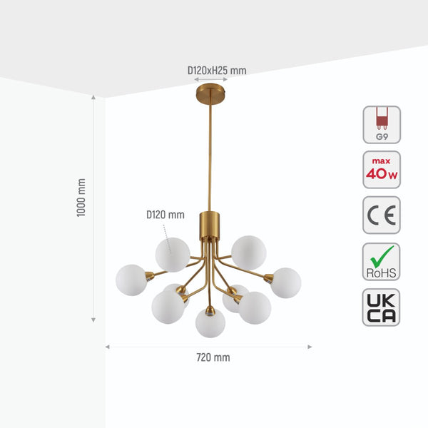White Globe Glass Gold Arm Body Pendant Chandelier Ceiling Light G9