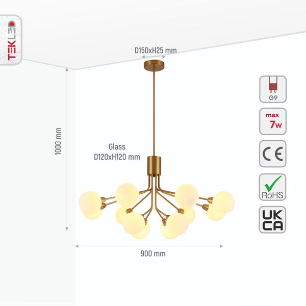 White Globe Glass Gold Arm Body Pendant Chandelier Ceiling Light G9