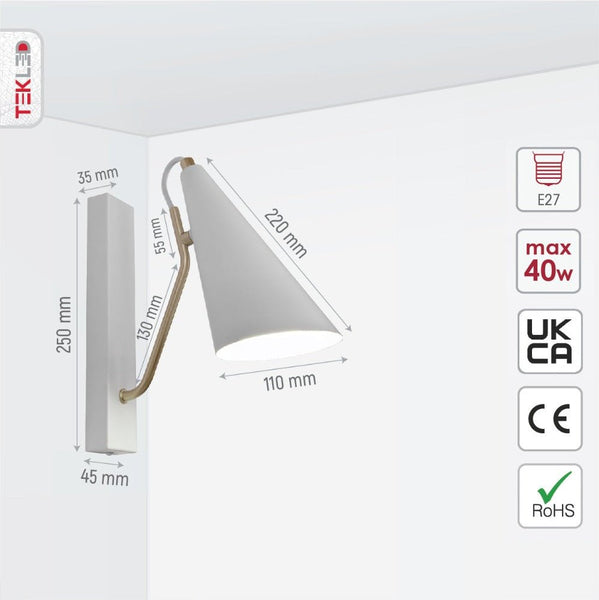 Metal Cone Wall Light E27 Fitting
