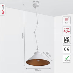White Metal Hinged Funnel Pendant Ceiling Light E27
