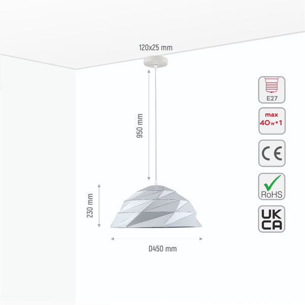 Origami Metal Laser Cut Dome Modern Pendant Light E27 Fitting D450 mm