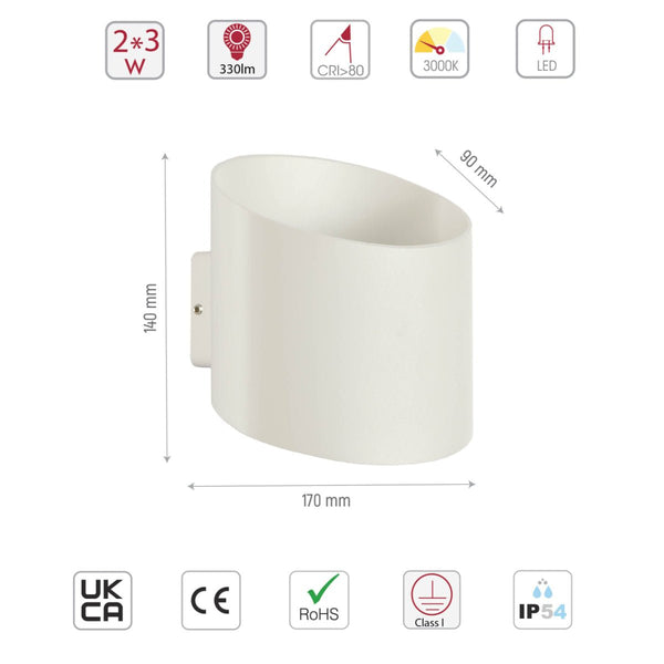 White Oblique Cylinder Up Down Outdoor Modern LED Wall Light