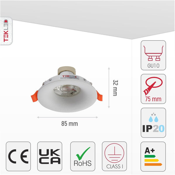 Round or Rectangle White Diecast Aluminium Fixed Downlight GU10 Fitting