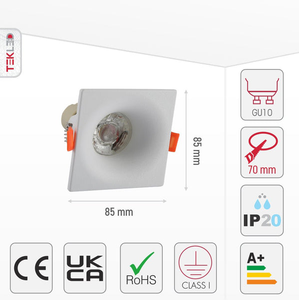 Round or Rectangle White Diecast Aluminium Fixed Downlight GU10 Fitting