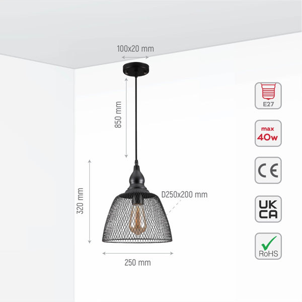 Wire Mesh Industrial Dome Pendant Ceiling Light E27