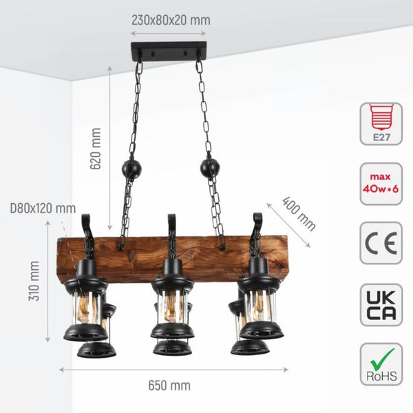 Farmhouse Wood Beam Marine Nautical Kitchen Island Chandelier Ceiling Light