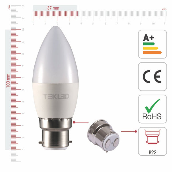 Cetus LED Candle Bulb C37 Dimmable B22 Bayonet Cap 6W Pack of 6