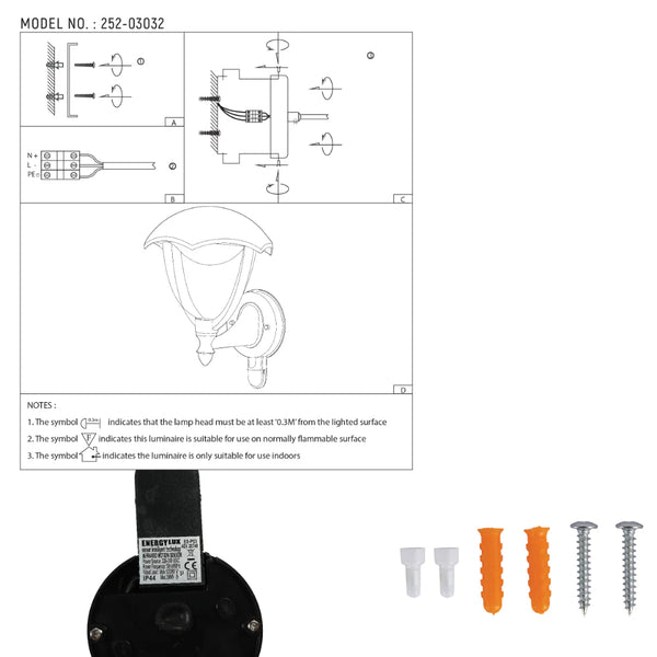 Megan LED Outdoor Lantern Wall Light 6W 3000K Black