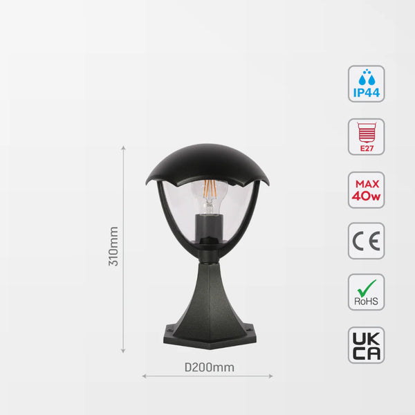 Megan Outdoor Pedestal Pillar Lantern Light E27 Black