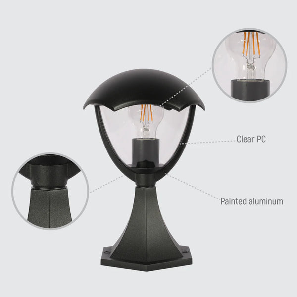 Megan Outdoor Pedestal Pillar Lantern Light E27 Black