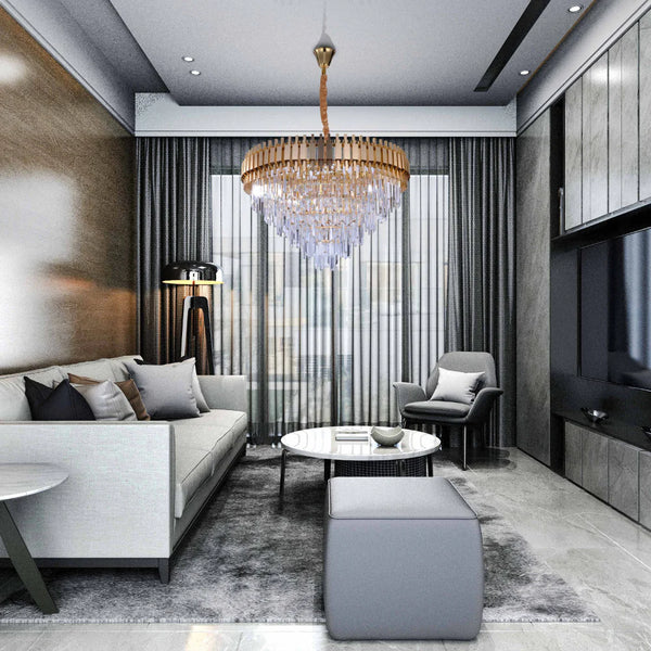 Metropolitan Square Beam Design Tiered Crystal Modern Chandelier Ceiling Light