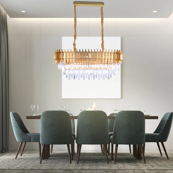 Metropolitan Square Beam Design Tiered Crystal Modern Chandelier Ceiling Light