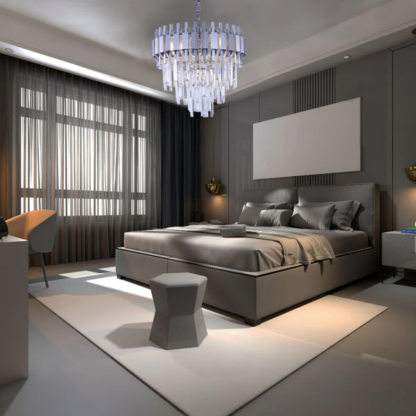 Metropolitan Square Beam Design Tiered Crystal Modern Chandelier Ceiling Light