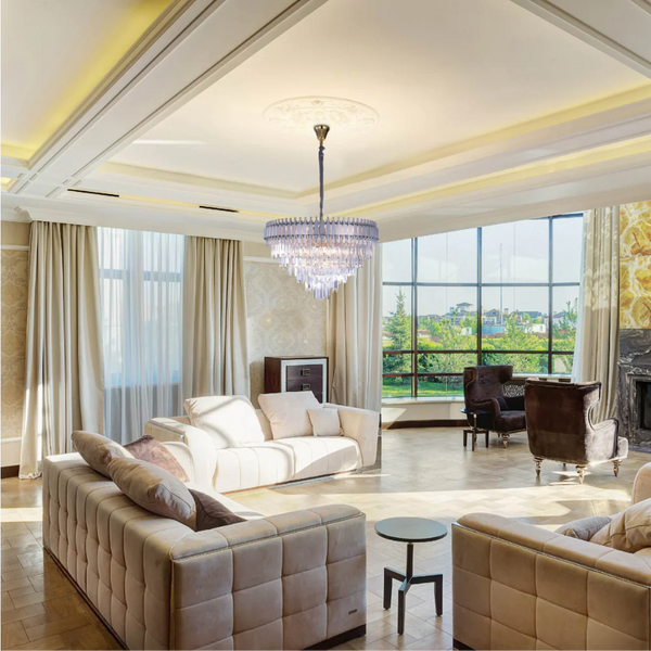 Metropolitan Square Beam Design Tiered Crystal Modern Chandelier Ceiling Light